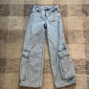 Light Blue Wide Leg Cargo Jeans EUC SO Goods For Life. Sz 3/26W